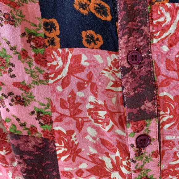 For the Republic Boho Floral Patchwork Button Up Shirt Women 1X Pink Cottagecore - Picture 11 of 11